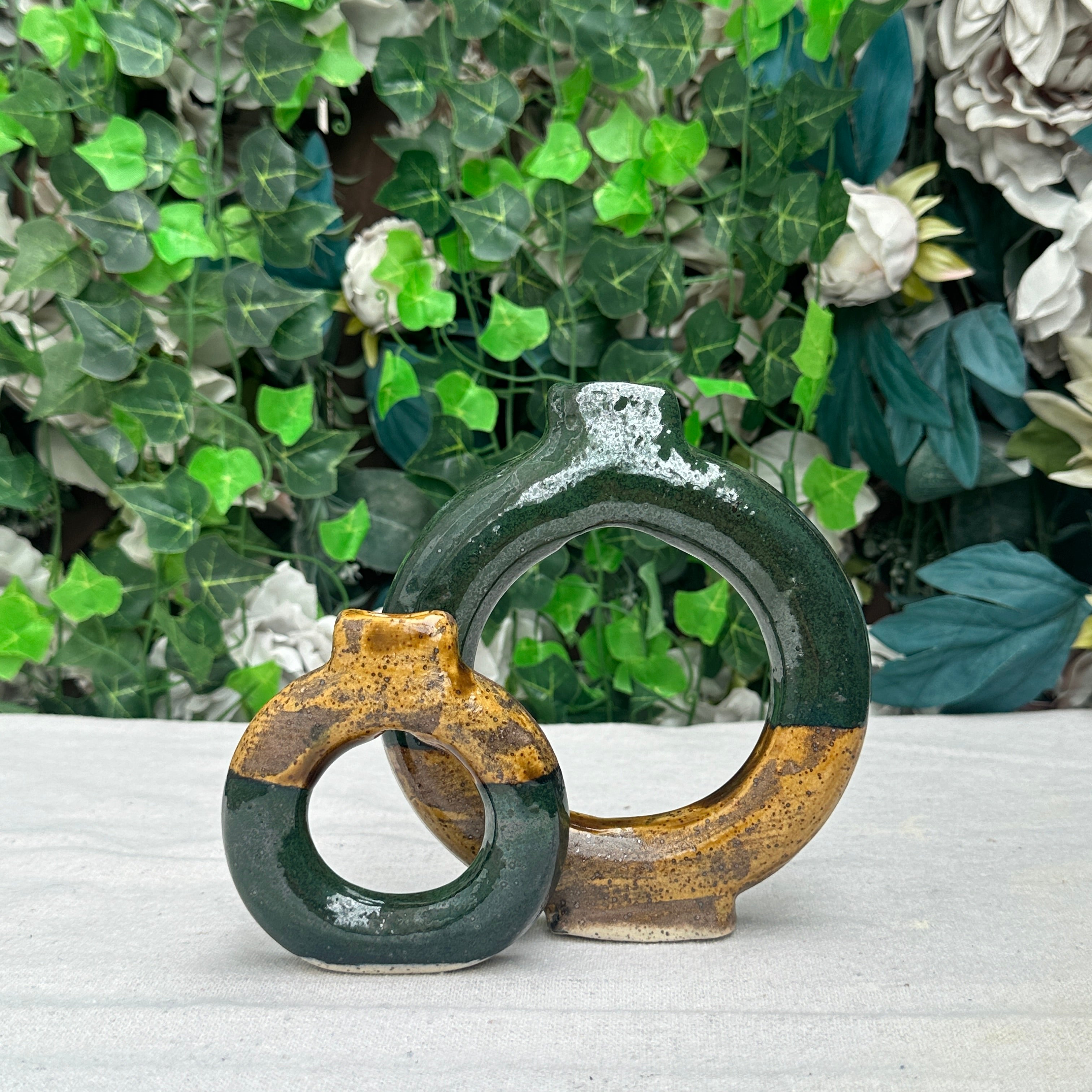 Electric Green & Rustic Yellow Donut Vase Set