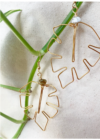 Gold Monstera Leaf Wire Earrings