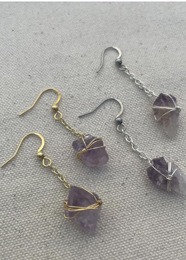 Amethyst Drop Earrings (Silver or Gold)