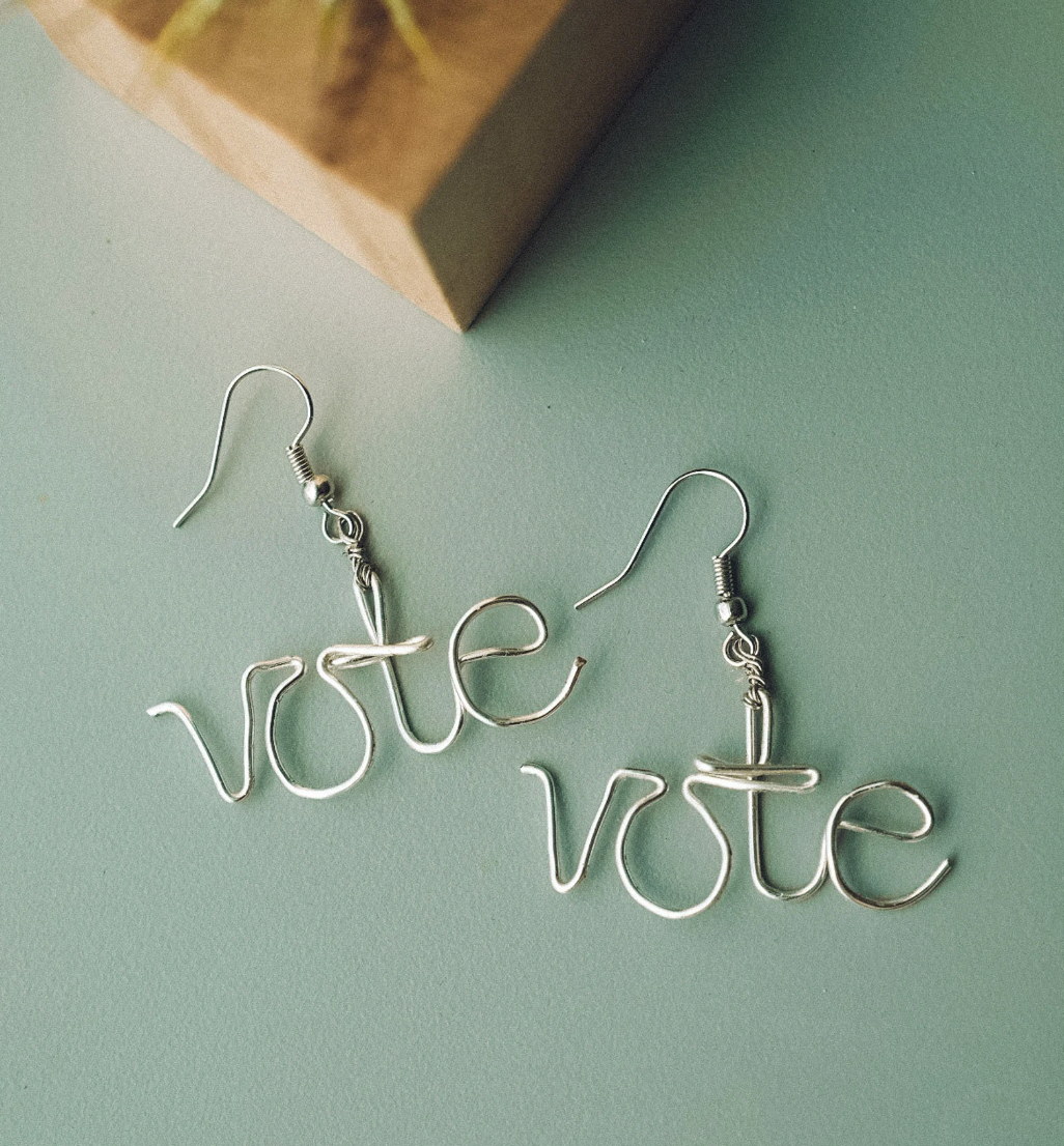 Silver Vote Wire Earrings